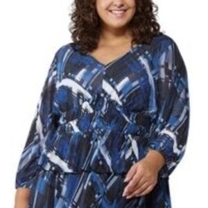 Cato Blue and Black Abstract Blouse